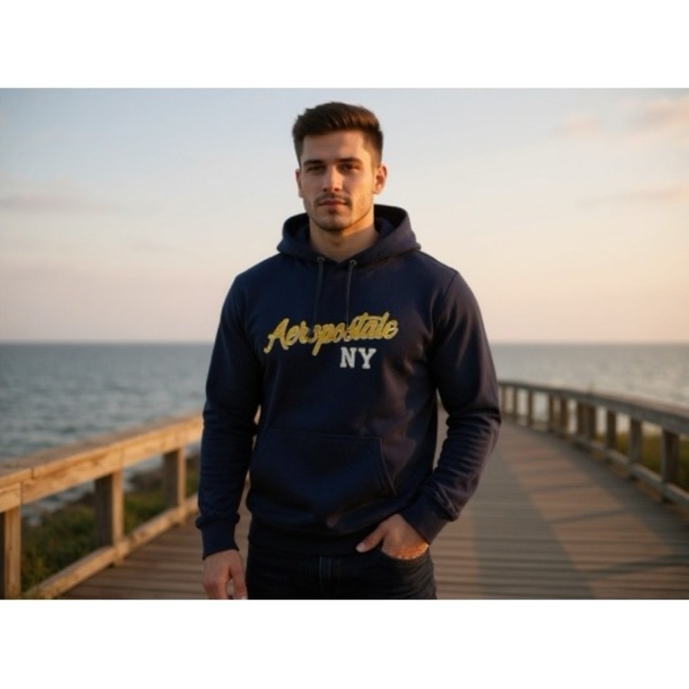 Aeropostale NY Navy Blue‎ Graphic Hoodie Sweatshirt Men's Size L